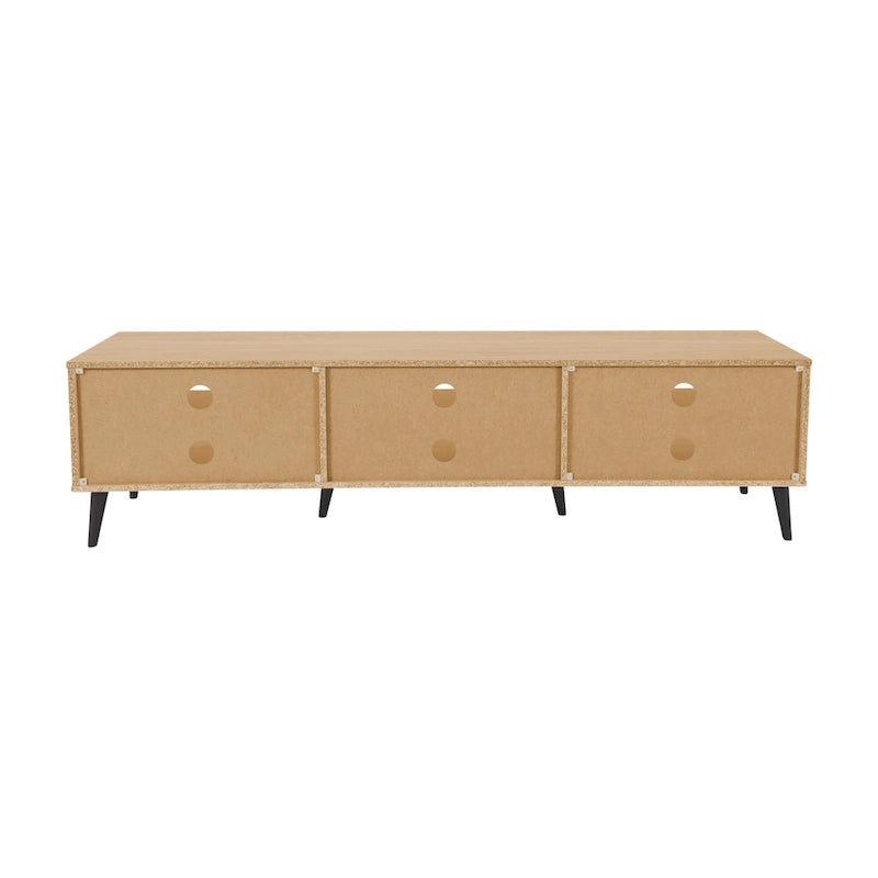 71 Inch Modern TV Bench with Six Open Adjustable Shelf Compartments