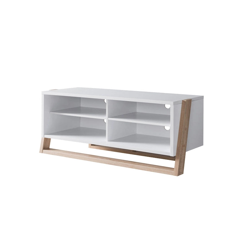 Mid-Century Modern Two-Tone TV Console with Four Open Shelves