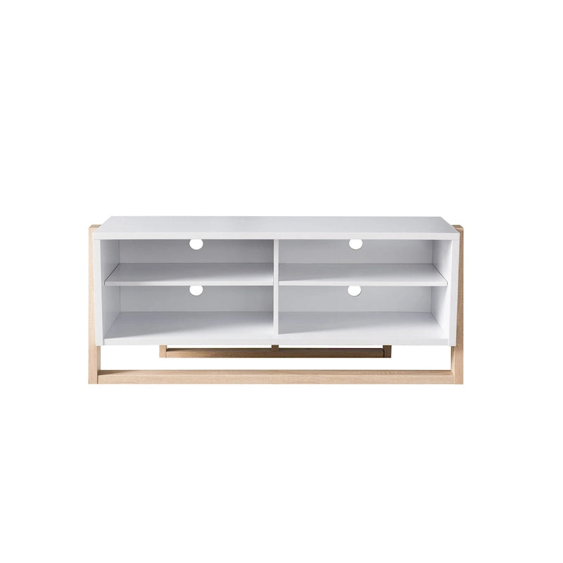 Mid-Century Modern Two-Tone TV Console with Four Open Shelves