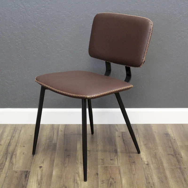 Faux Leather Dining Chair with Black Metal Legs and Stitching Detail