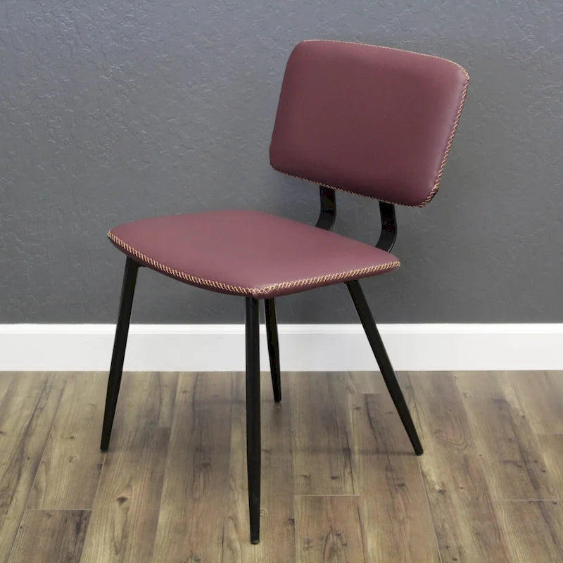 Faux Leather Dining Chair with Black Metal Legs and Stitching Detail