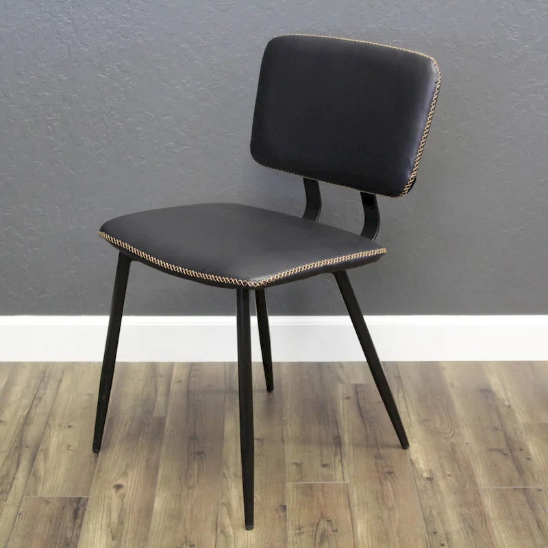 Faux Leather Dining Chair with Black Metal Legs and Stitching Detail