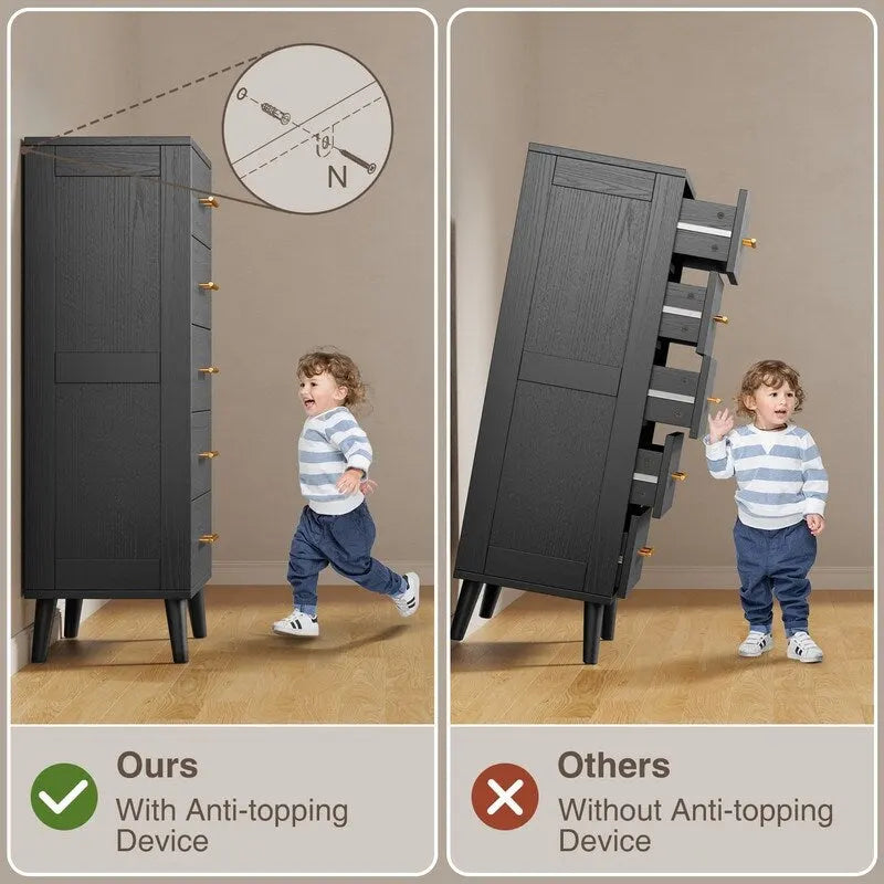 5 Drawer Dresser for Bedroom, High Drawer Chest of Drawers with Metal Knobs