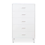 5-Drawer White Dresser Chest with Chrome Metal Legs and Handles
