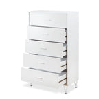 5-Drawer White Dresser Chest with Chrome Metal Legs and Handles