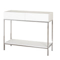 White High Gloss Console Table with Chrome Frame and Two Drawers