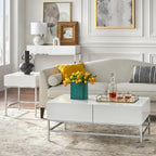 White High Gloss Console Table with Chrome Frame and Two Drawers