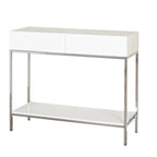 White High Gloss Console Table with Chrome Frame and Two Drawers