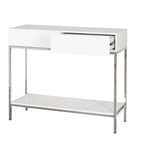 White High Gloss Console Table with Chrome Frame and Two Drawers