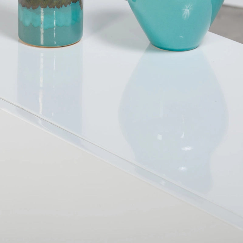 White High Gloss Console Table with Chrome Frame and Two Drawers