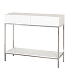 White High Gloss Console Table with Chrome Frame and Two Drawers