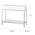 White High Gloss Console Table with Chrome Frame and Two Drawers