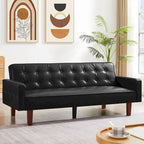 3-Seater Convertible Faux Leather Futon Sofa Bed with Channel Tufting