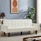 PU Futon Sofa Couch for Living Room Convertible Faux Leather Upholstered Futon Sleeper Sofa Bed Channel Tufted Bedroom Futons