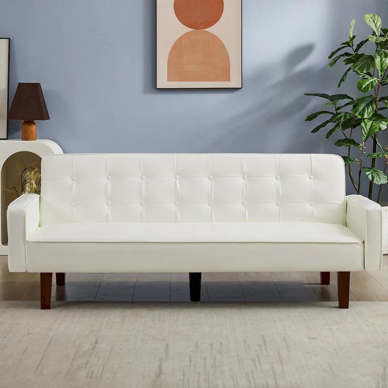 3-Seater Convertible Faux Leather Futon Sofa Bed with Channel Tufting