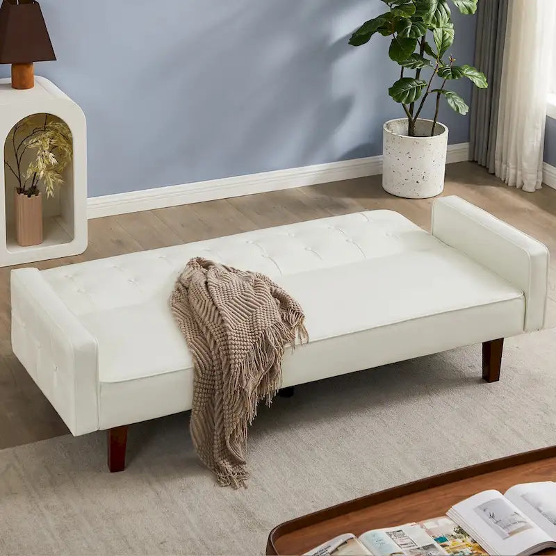 3-Seater Convertible Faux Leather Futon Sofa Bed with Channel Tufting