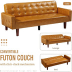 3-Seater Convertible Faux Leather Futon Sofa Bed with Channel Tufting