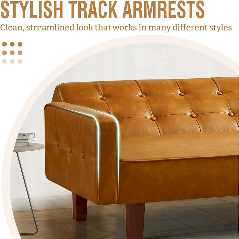 3-Seater Convertible Faux Leather Futon Sofa Bed with Channel Tufting