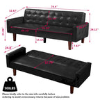 3-Seater Convertible Faux Leather Futon Sofa Bed with Channel Tufting