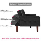 3-Seater Convertible Faux Leather Futon Sofa Bed with Channel Tufting