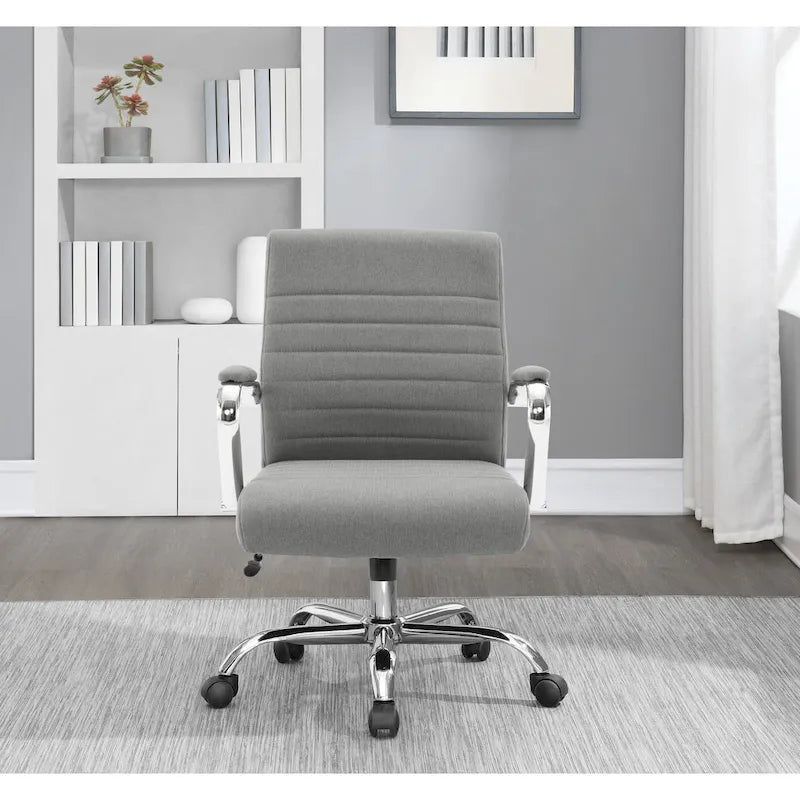 Mid-Back Tufted Fabric Office Chair with Chrome Base