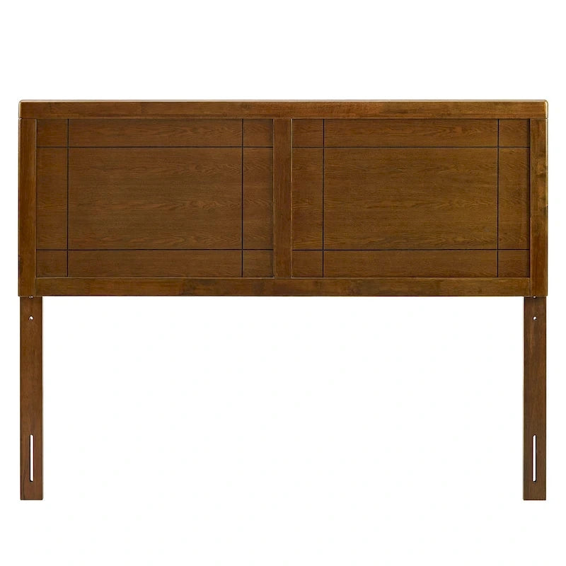 Full Size Walnut Wood Headboard with Window Pane Design