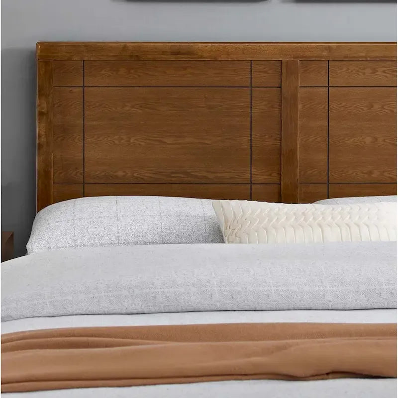 Full Size Walnut Wood Headboard with Window Pane Design