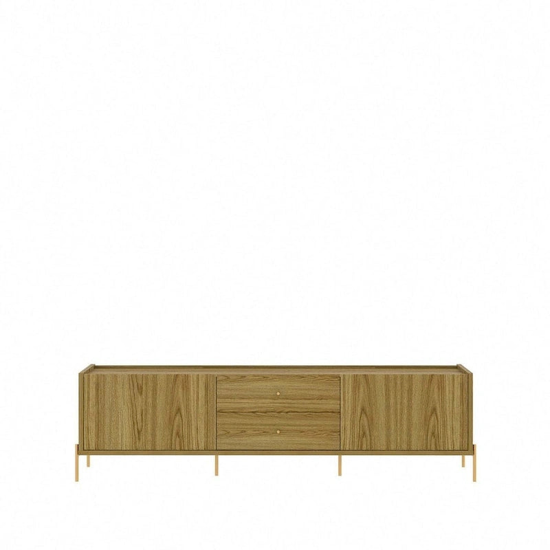 87 Inch Modern Media Cabinet Console with Gold Accents for Living Room