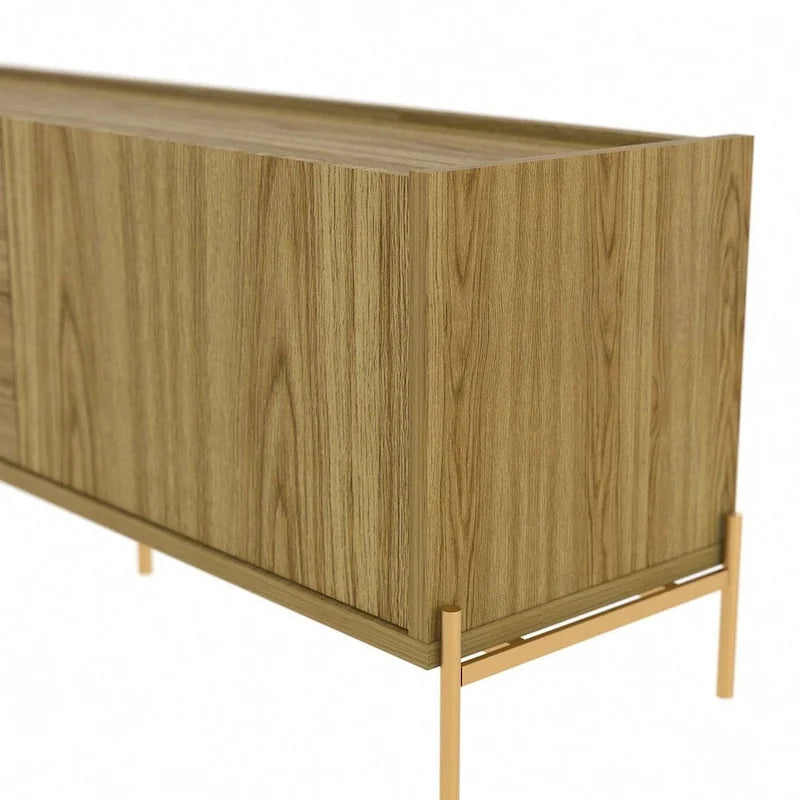 87 Inch Modern Media Cabinet Console with Gold Accents for Living Room