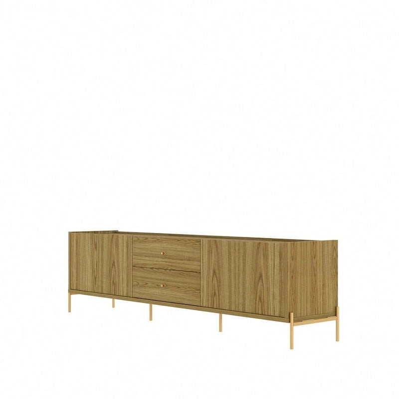 87 Inch Modern Media Cabinet Console with Gold Accents for Living Room