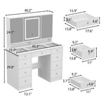 Vanity Desk with LED Lights 3 Color Settings and 9 Storage Drawers