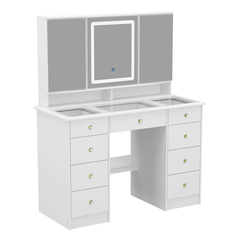 Vanity Desk with LED Lights 3 Color Settings and 9 Storage Drawers