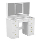 Vanity Desk with LED Lights 3 Color Settings and 9 Storage Drawers