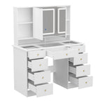 Vanity Desk with LED Lights 3 Color Settings and 9 Storage Drawers