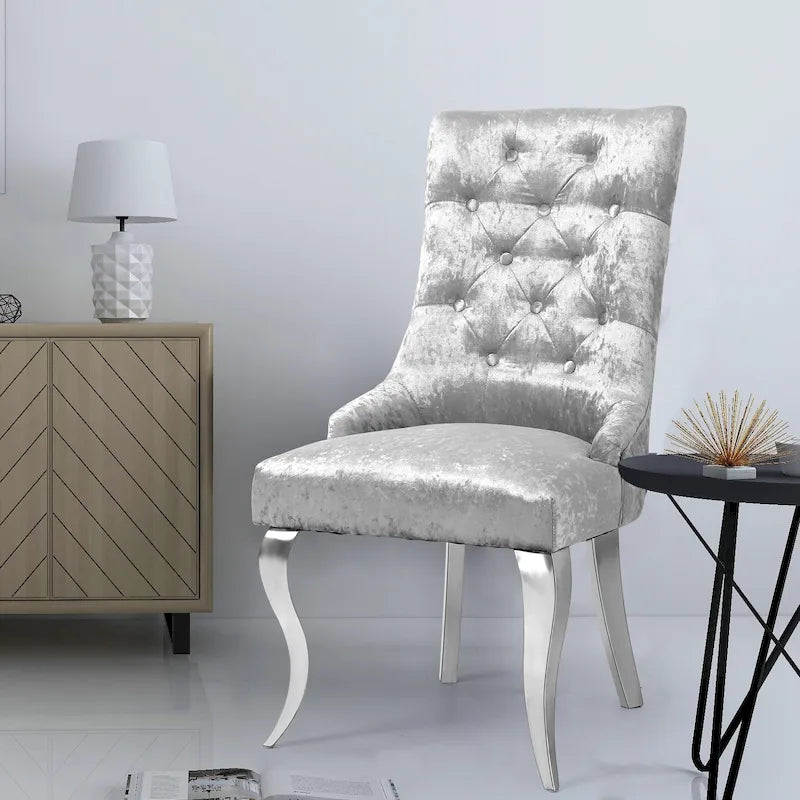 Tufted Velvet Wingback Dining Chair with Lion Knocker Detail