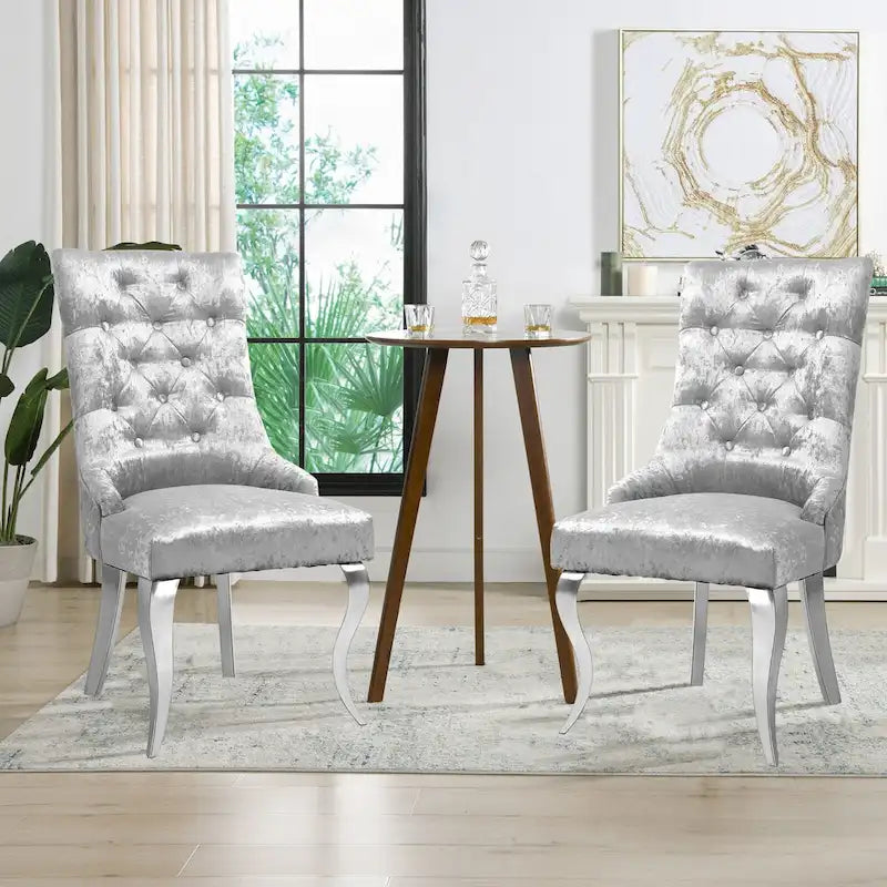 Tufted Velvet Wingback Dining Chair with Lion Knocker Detail