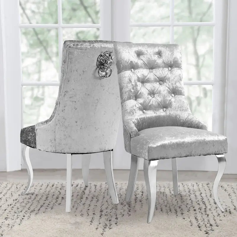 Tufted Velvet Wingback Dining Chair with Lion Knocker Detail