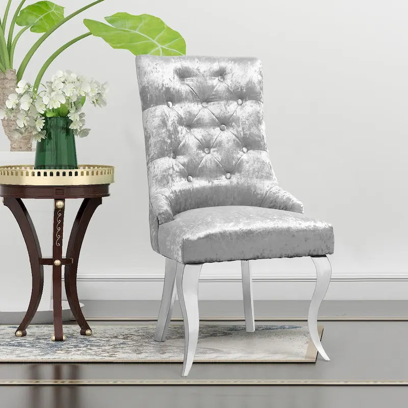 Tufted Velvet Wingback Dining Chair with Lion Knocker Detail