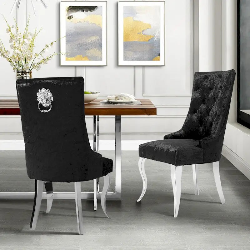 Tufted Velvet Wingback Dining Chair with Lion Knocker Detail