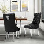Tufted Velvet Wingback Dining Chair with Lion Knocker Detail