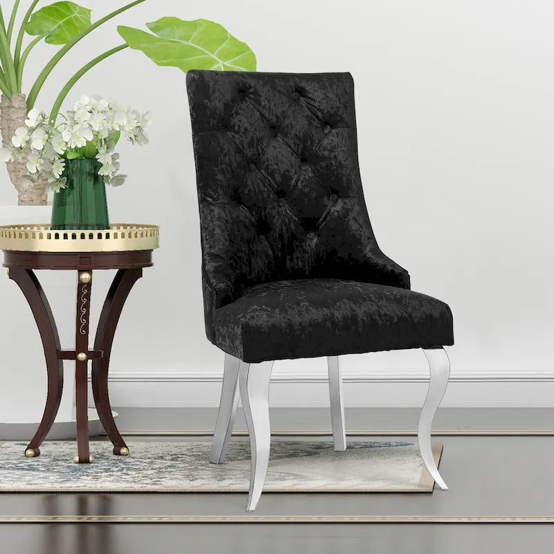 Tufted Velvet Wingback Dining Chair with Lion Knocker Detail