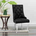 Tufted Velvet Wingback Dining Chair with Lion Knocker Detail