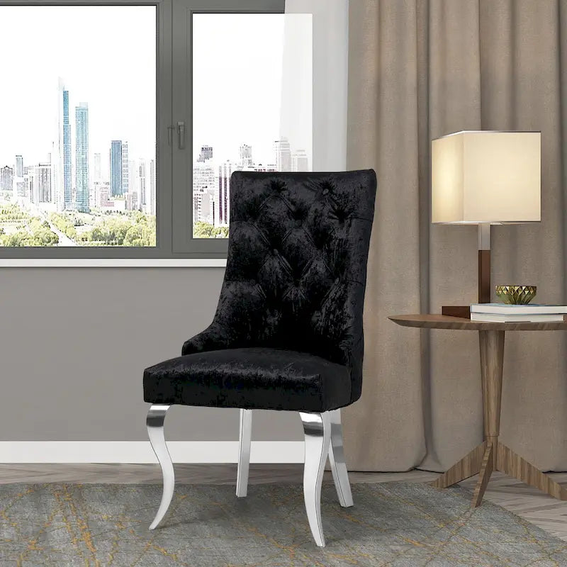 Tufted Velvet Wingback Dining Chair with Lion Knocker Detail