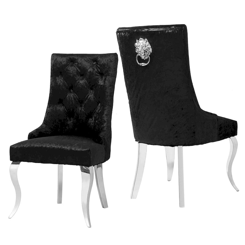 Tufted Velvet Wingback Dining Chair with Lion Knocker Detail