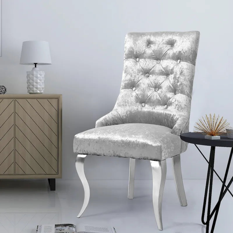 Tufted Velvet Wingback Dining Chair with Lion Knocker Detail