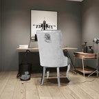 Tufted Velvet Wingback Dining Chair with Lion Knocker Detail