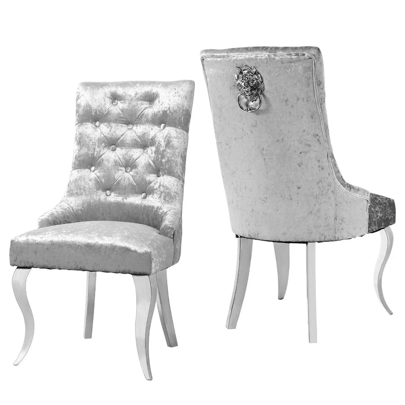 Tufted Velvet Wingback Dining Chair with Lion Knocker Detail