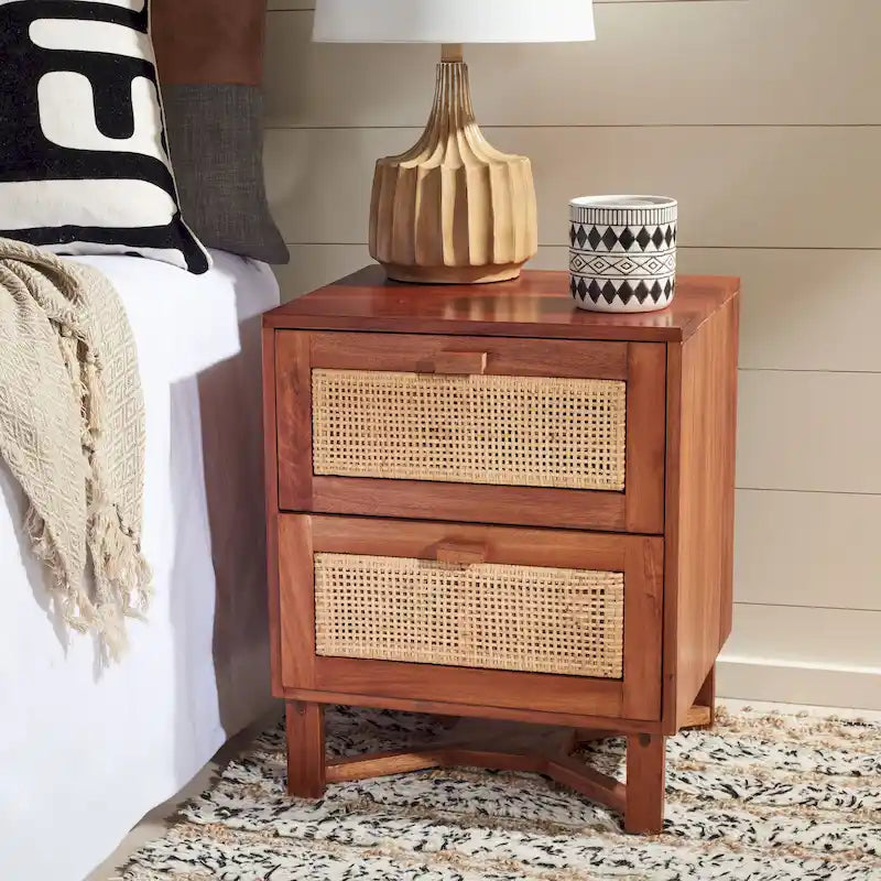 2-Drawer Rattan Accent Table Nightstand