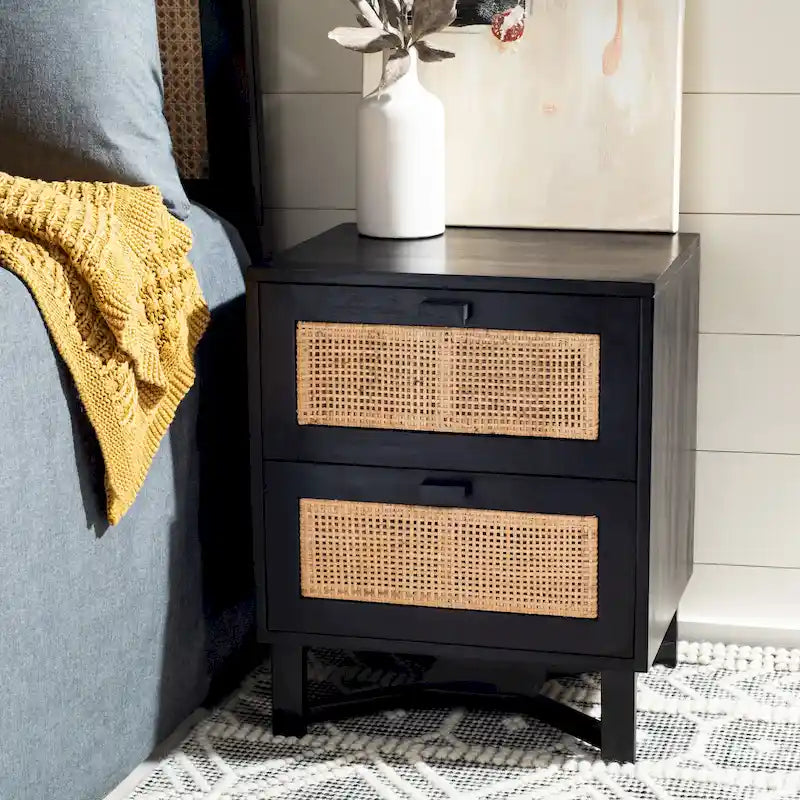2-Drawer Rattan Accent Table Nightstand