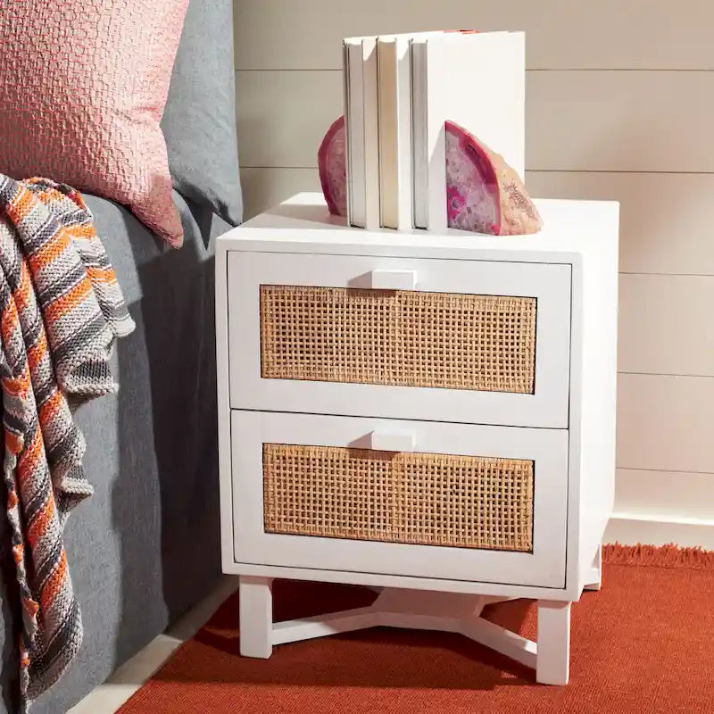 2-Drawer Rattan Accent Table Nightstand